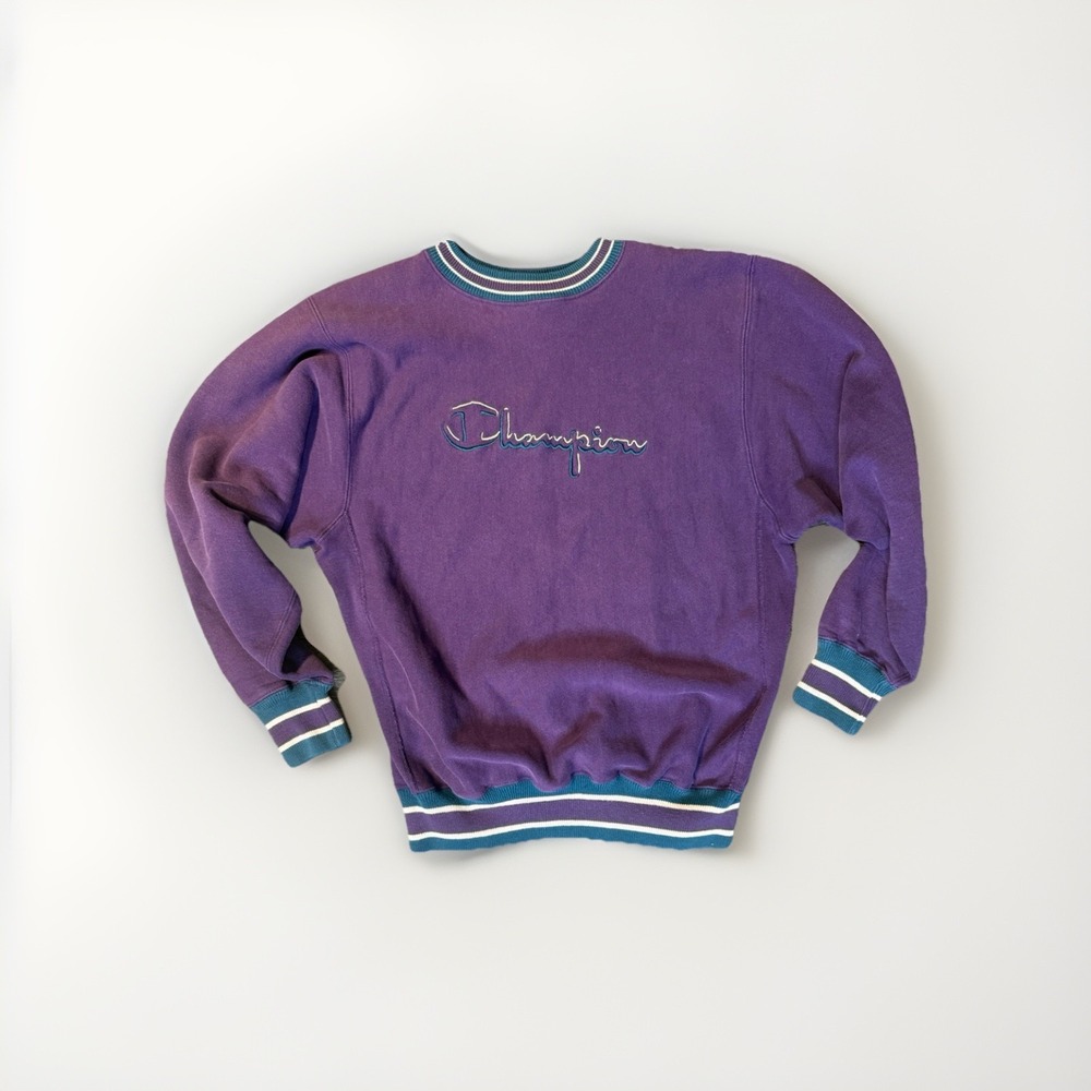Rare Vintage 90s Champion Reverse Weave Purple Spell Out Sweatshirt Large
